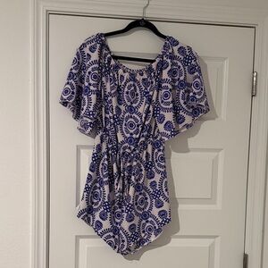 Blue and White Patterned Women's Top